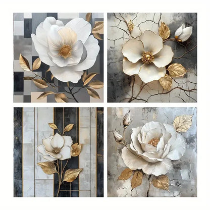 4pcs White Poster, Golden Art Prints Wall Art Canvas Framed