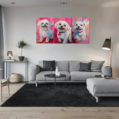 3pcs Vibrant Pink Blue & White Dog Breeds Metal Print Ready to Hang Art