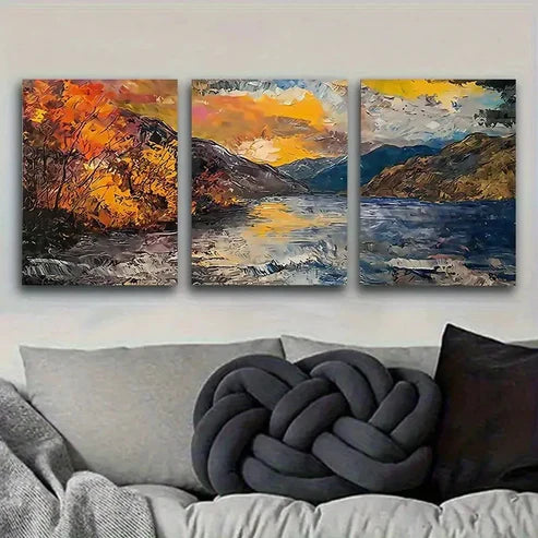 3pcs Autumn Mountain Landscape Wall Art Set Canvas Unframed - High Quality Print 100% Australian Made Wall Canvas - Bella Home Decor