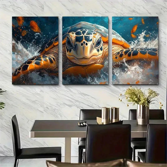 3pcs Vibrant Turtle & Ocean Wave Design Perfect  Wall Art Set Canvas Framed 40x60cm - High Quality Print 100% Australian Made Wall Canvas Ready to Hang