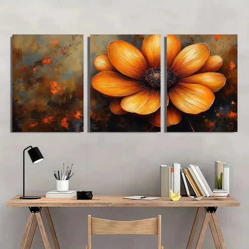 3pcs Chocolate Cosmo Flower Abstract Wall Art Set Canvas Unframed - High Quality Print 100% Australian Made Wall Canvas