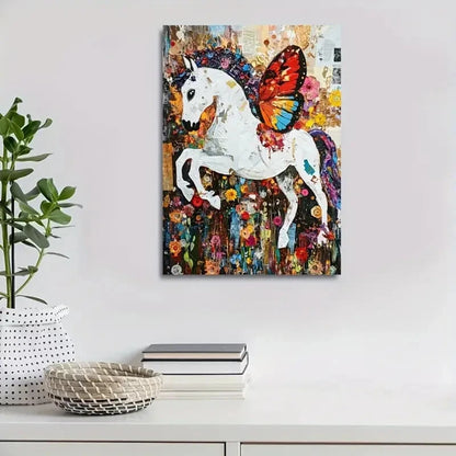 White Horse Reading Newspapers Painting 40x60cm Metal Print Ready to Hang