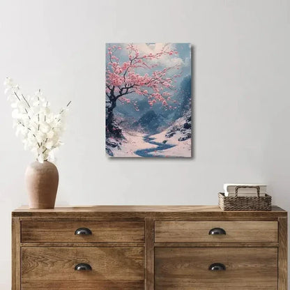 Beautiful Pink Sakuras Japanese Painting  60x90cm Metal Print Ready to Hang