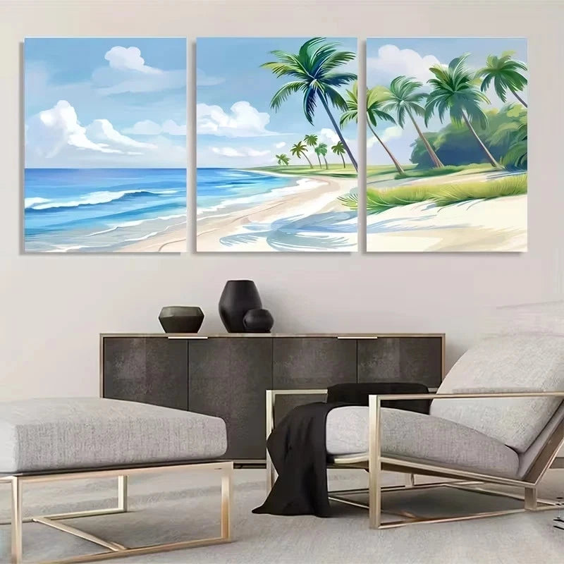 3pcs Sunny Day at the Caribbean Beach  Wall Art Set Canvas Framed 60x90cm - High Quality Print 100% Australian Made Wall Canvas Ready to Hang