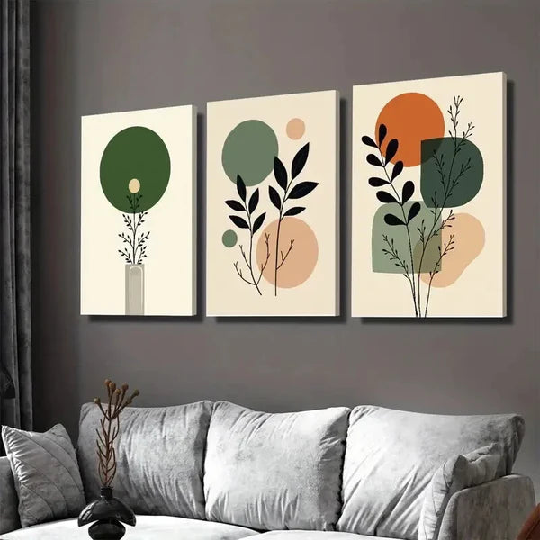 3pcs Modern Abstract Botanical Minimalist Plant Wall Art Set Canvas Framed 50x70cm - High Quality Print 100% Australian Made Wall Canvas Ready to Hang