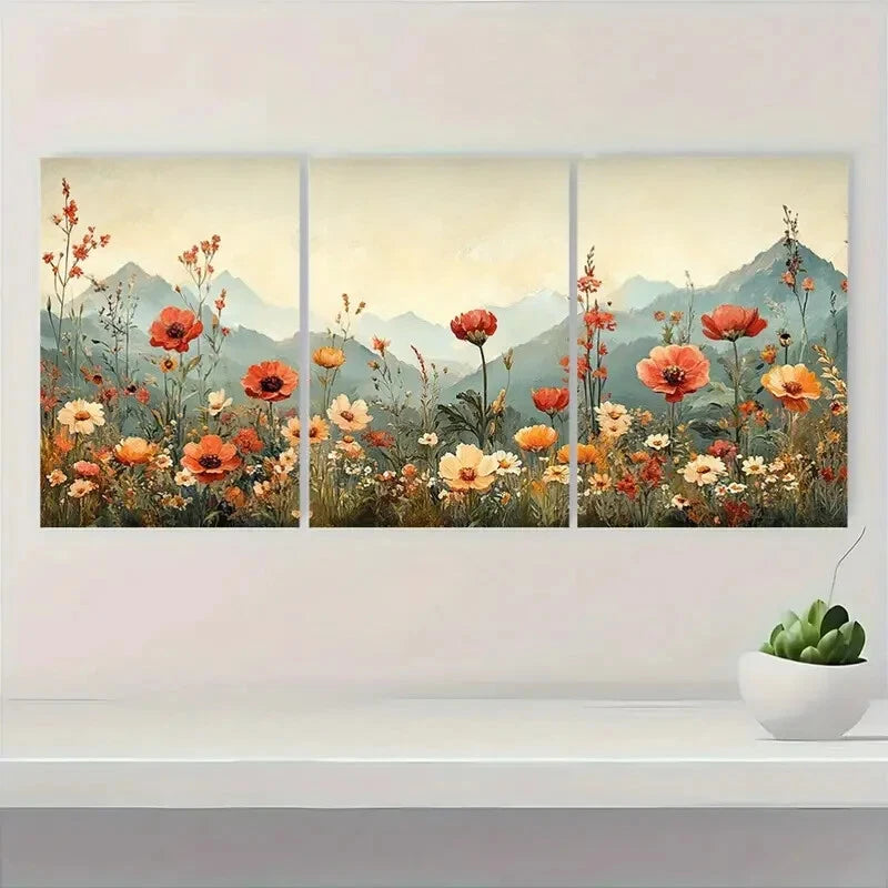 3pcs Wildflower Botanical Floral Panoramic Art  Metal Print Ready to Hang Art