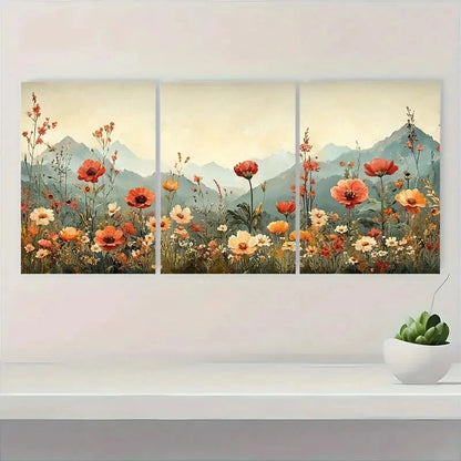 3pcs Wildflower Botanical Floral Panoramic Art  Metal Print Ready to Hang Art