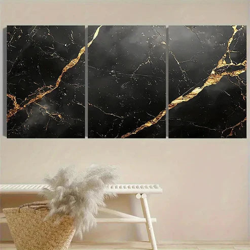 3pcs Black and Golden Marble Wall Art Set Canvas Unframed - High Quality Print 100% Australian Made Wall Canvas