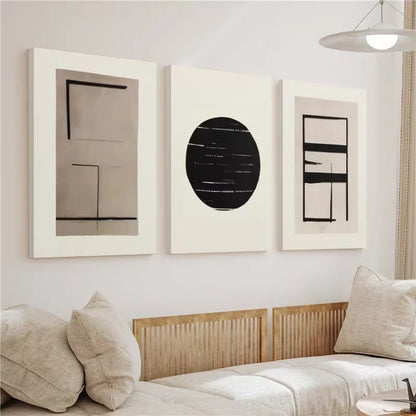3pcs Gallery Black Beige Geometric Wall Art Set Canvas Framed 50x70cm - High Quality Print 100% Australian Made Wall Canvas Ready to Hang