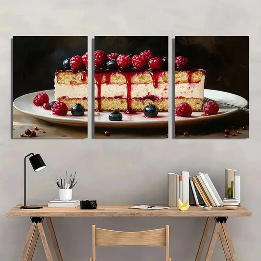 3pcs Cake Dessert Food Delicious Perfect Wall Art Set Canvas Framed 40x60cm - High Quality Print 100% Australian Made Wall Canvas Ready to Hang