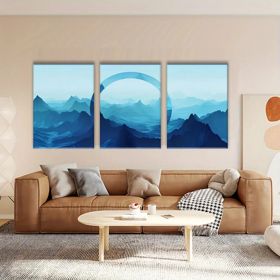3pcs Mountain Scenery with Abstract Metal Print Ready to Hang Art