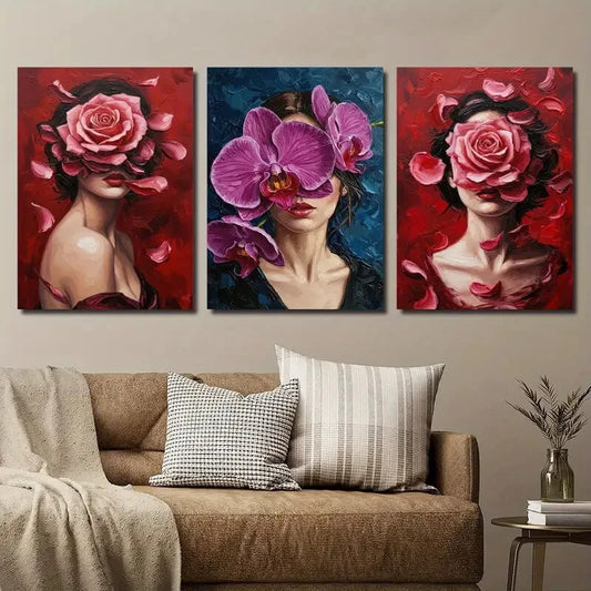 3pcs Colorful Botanical Floral Girl Deco Perfect Wall Art Set Canvas Framed 40x60cm - High Quality Print 100% Australian Made Wall Canvas Ready to Hang