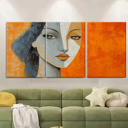 3pcs Orange and Beige Women Portrait Abstract Wall Art Set Canvas Framed 40x60cm - High Quality Print 100% Australian Made Wall Canvas Ready to Hang