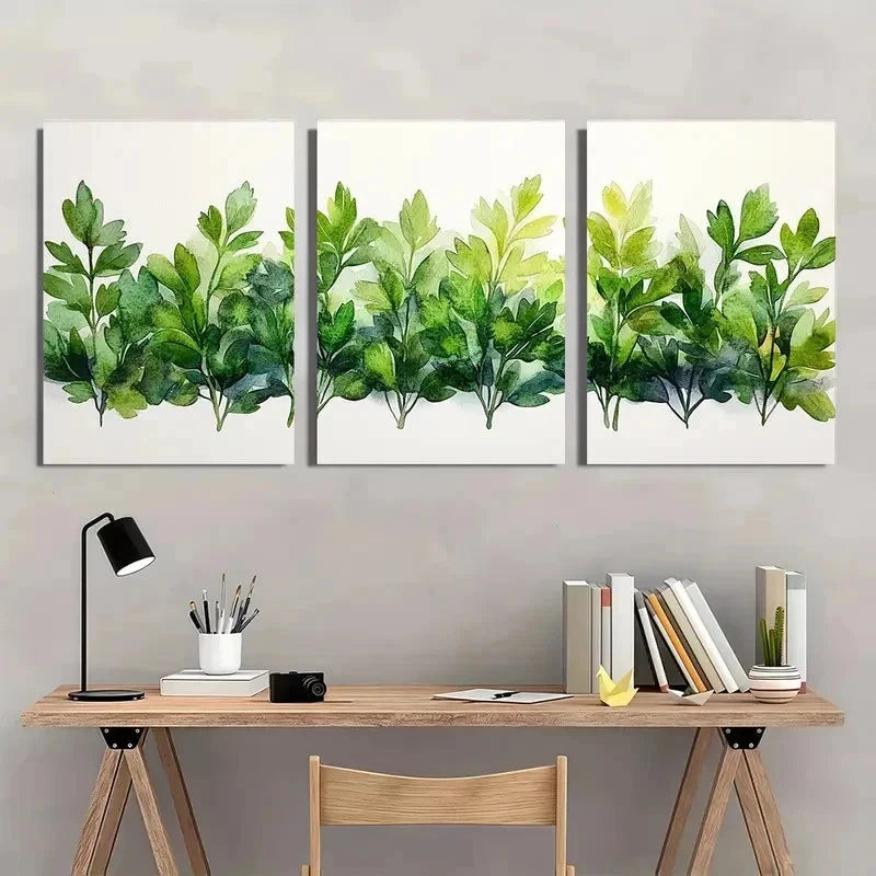 3pcs Herbs Watercolor Green Nature Perfect Wall Art Set Canvas Framed 40x60cm - High Quality Print 100% Australian Made Wall Canvas Ready to Hang