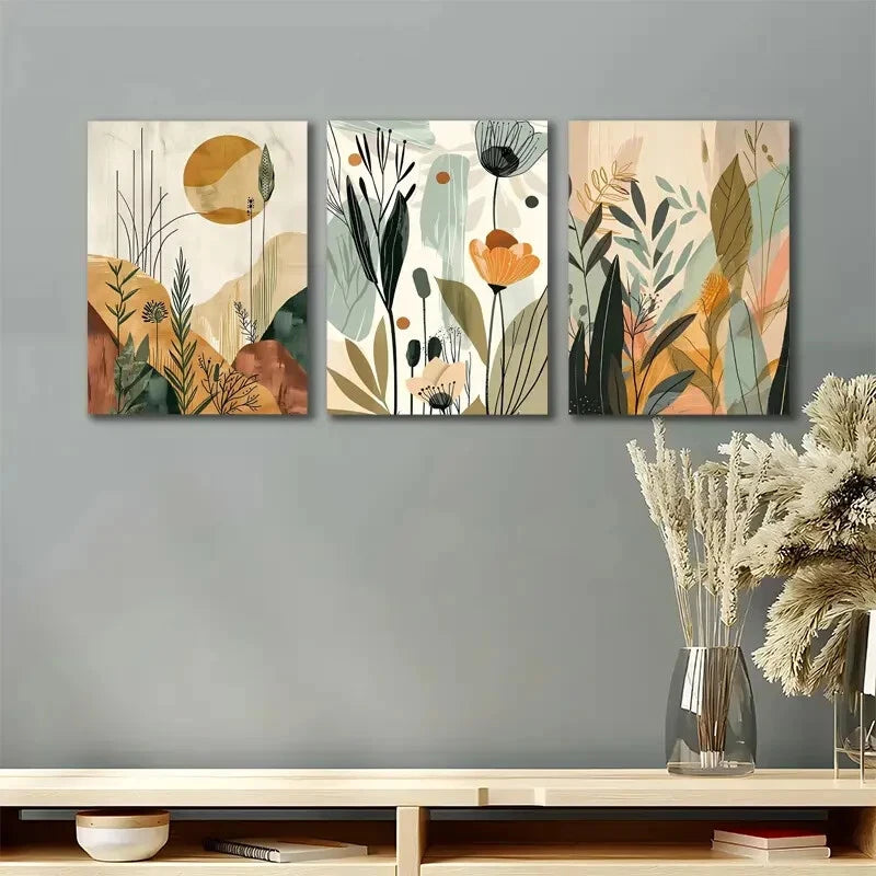 3pcs Vintage Floral Landscape Flower Metal Print Ready to Hang Art