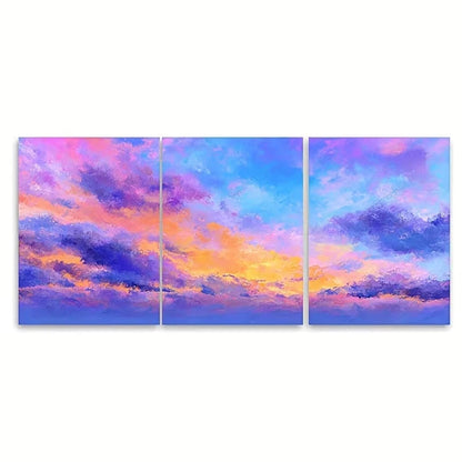 3pcs Ocean Sunset & Sunrise Sky Clouds Wall Art Set Canvas Framed 50x70cm - High Quality Print 100% Australian Made Wall Canvas Ready to Hang