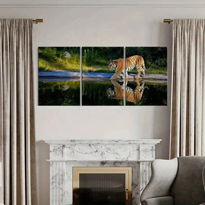 3pcs Tiger Walking By The Lake Wall Art Set Canvas Framed 40x60cm - High Quality Print 100% Australian Made Wall Canvas Ready to Hang