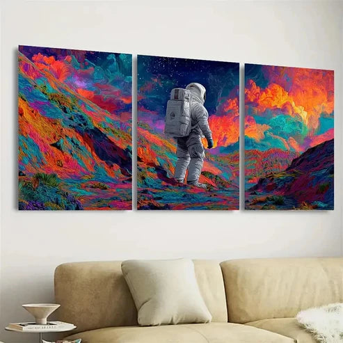 3pcs Trippy Space Astronaut Art, Psychedelic Wall Art Canvas Unframed - High Quality Print 100% Australian Made Wall Canvas