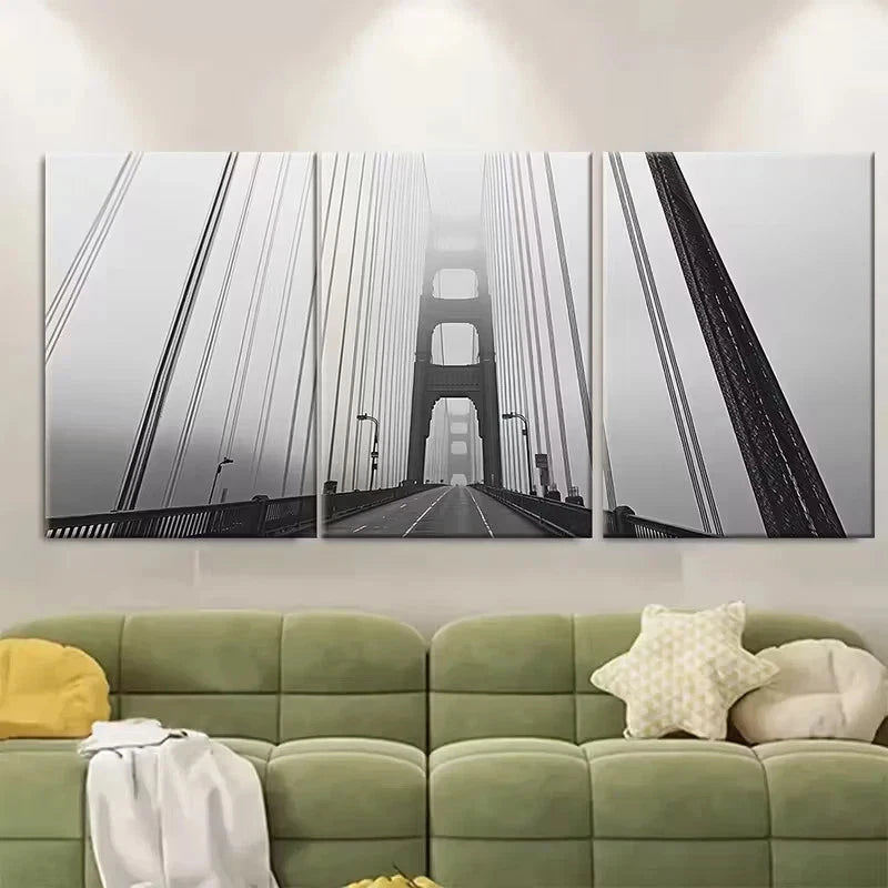 3pcs Black & White San Francisco Golden Gate Wall Art Set Canvas Framed 60x90cm - High Quality Print 100% Australian Made Wall Canvas Ready to Hang