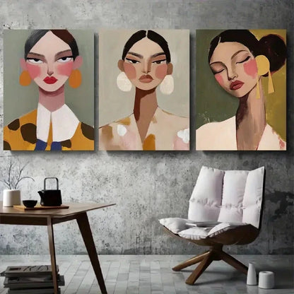3pcs Bold Colorful Women'S Faces Metal Print Ready to Hang Art