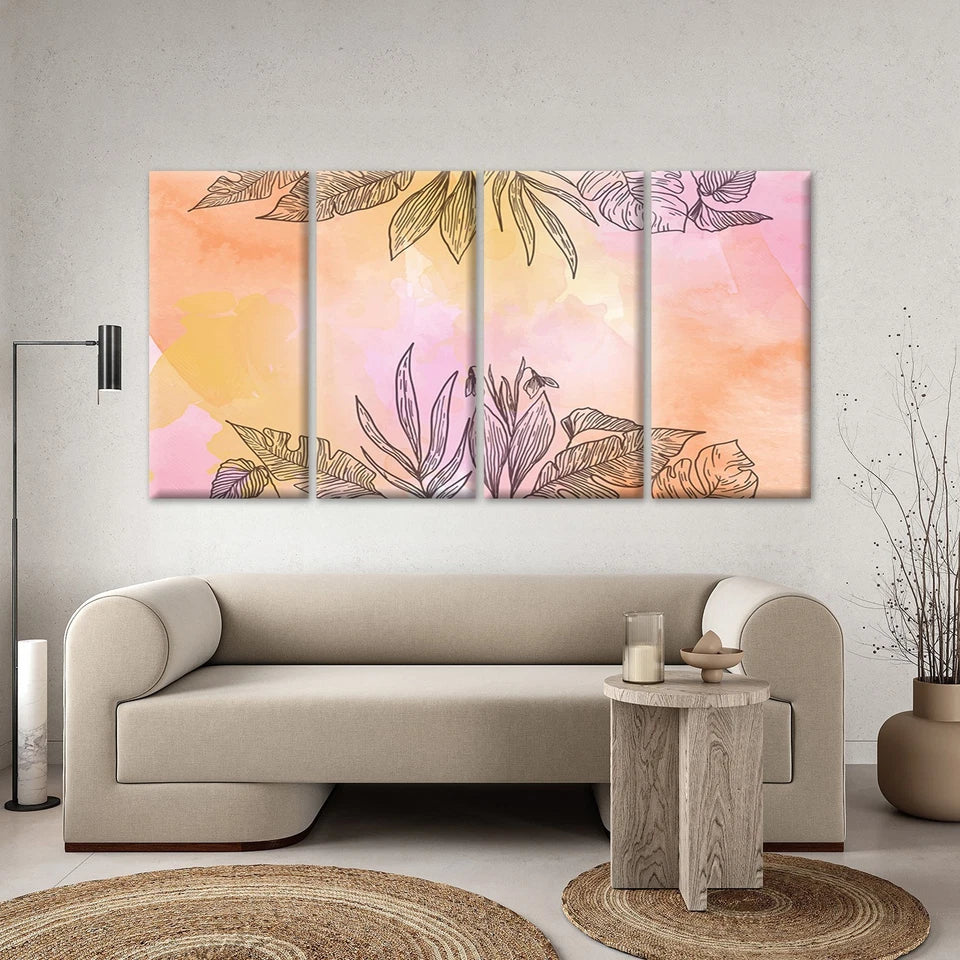 4pcs Modern Abstract Pastel Watercolour Pink Wall Art Canvas Framed 45x80cm - High Quality Print 100% Australian Made Wall Canvas Ready to Hang