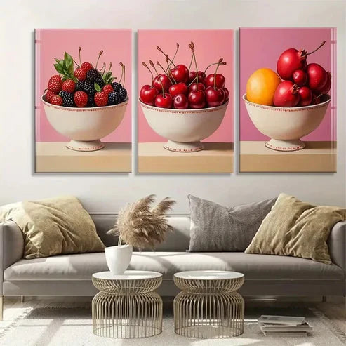 3pcs Citrus Elegant Bowls Vibrant Pink Perfect Wall Art Canvas Unframed – High Quality Print 100% Australian Made Wall Canvas