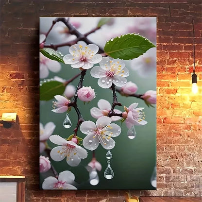 Dew-Kissed Blossoms, Oil Painting Metal Print Ready to Hang