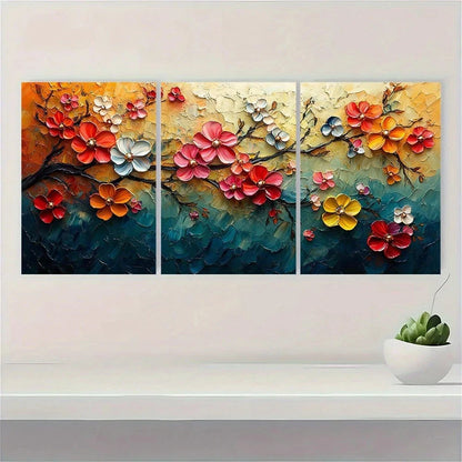 3pcs Abstract Floral Painting Spring Blossom Metal Print Ready to Hang Art