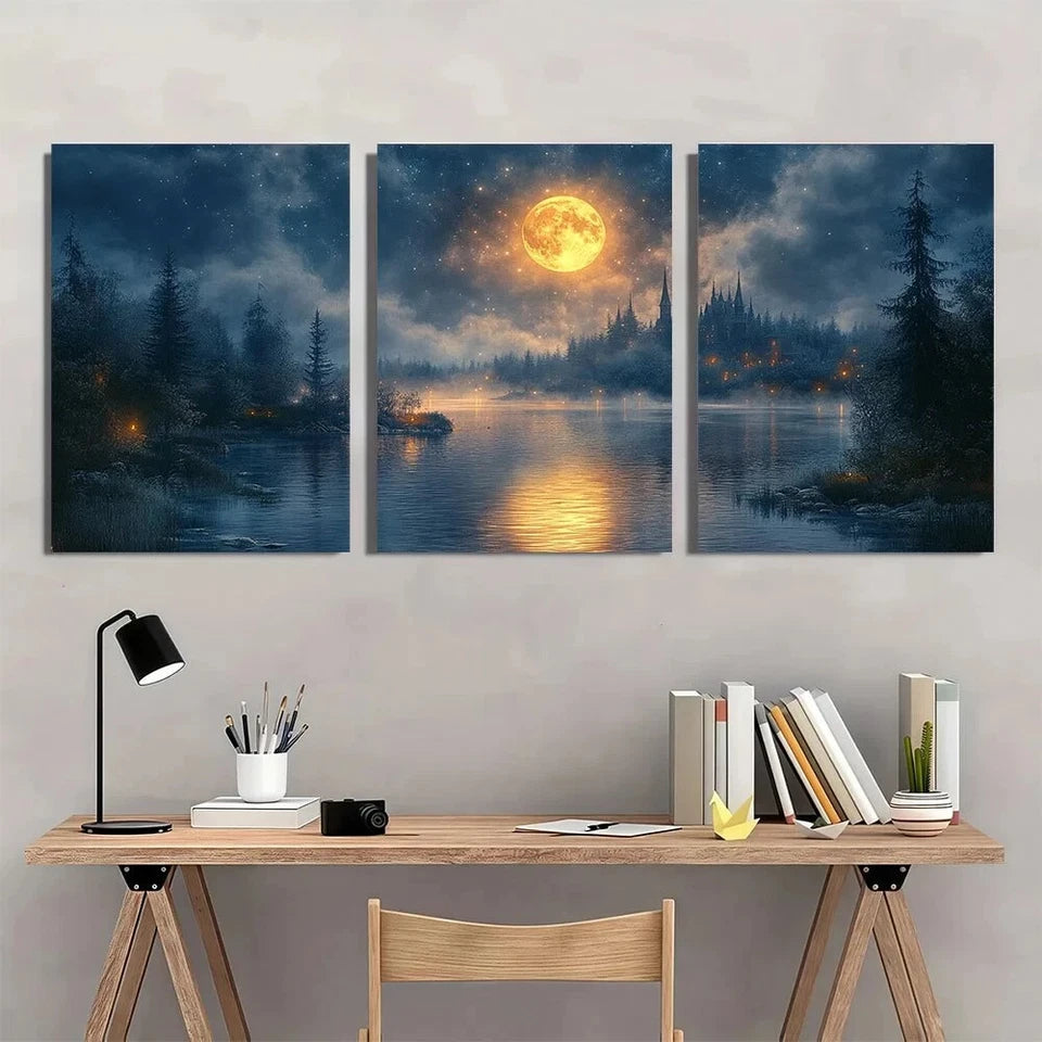 3pcs Star Moon Scene Victorian Gothic Metal Print Ready to Hang Art