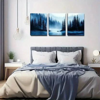 Blue Misty Landscape Wall Art Set Canvas Unframed - High Quality Print 100% Australian Made Wall Canvas