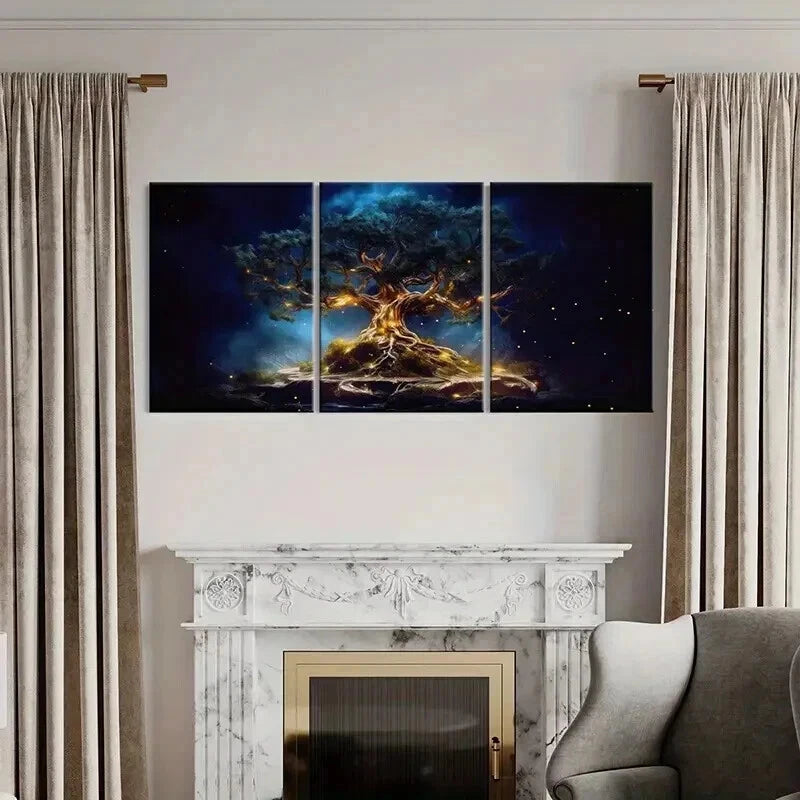 3pcs Glowing Lights Starry Night & Mystical Tree Wall Art Set Canvas Framed 40x60cm - High Quality Print 100% Australian Made Wall Canvas Ready to Hang