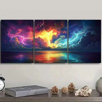 3pcs Colorful Lightning Storm Design Metal Print Ready to Hang Art