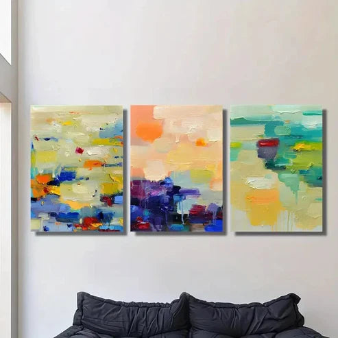 3pcs Abstract Textured Painting, Vibrant Colors Wall Art Set Canvas Unframed - High Quality Print 100% Australian Made Wall Canvas