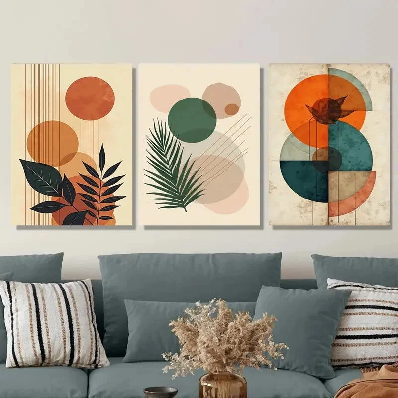 3pcs Modern Abstract Botanical Green Metal Print Ready to Hang Art