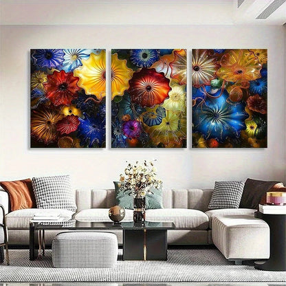3pcs Vibrant Floral Abstract Colorful Umbrella Metal Print Ready to Hang Art