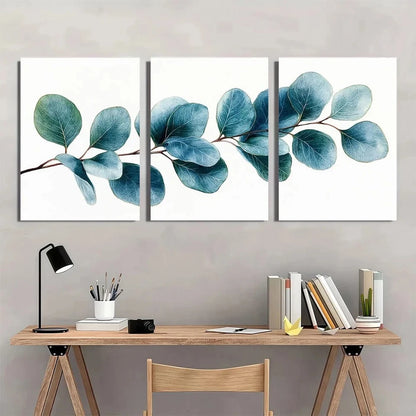 3pcs Elegant Blue & Green Leaf Design Metal Print Ready to Hang Art