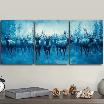 3pcs A herd of reindeer snow art Painting Wall Art Set Canvas Framed 60x90cm - High Quality Print 100% Australian Made Wall Canvas Ready to Hang