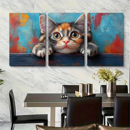 3pcs Adorable Tabby Cat Charming Perfect Wall Art Set Canvas Framed 40x60cm - High Quality Print 100% Australian Made Wall Canvas Ready to Hang