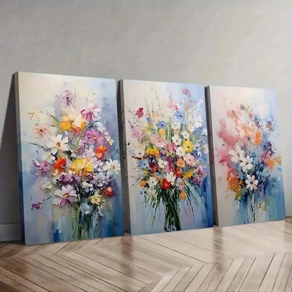 3pcs Abstract Colorful Small Flowers Decoration Wall Art Set Canvas Framed 40x60cm - High Quality Print 100% Australian Made Wall Canvas Ready to Hang
