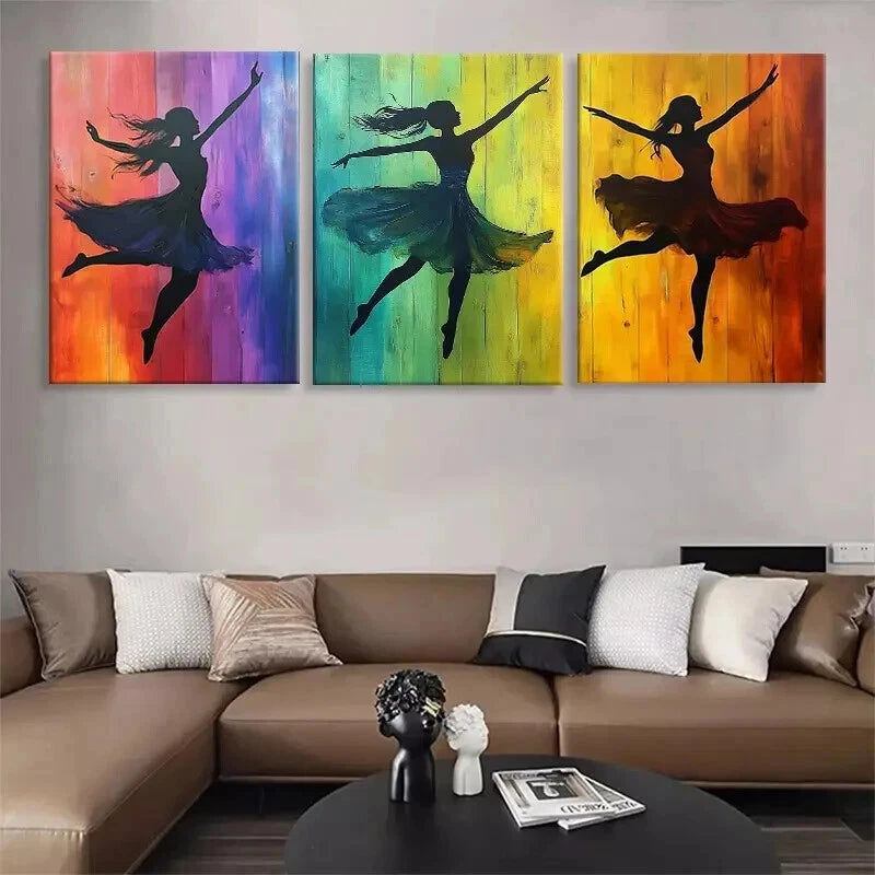 3pcs Colorful Ballerina Silhouette Perfect Wall Art Set Canvas Framed 40x60cm - High Quality Print 100% Australian Made Wall Canvas Ready to Hang