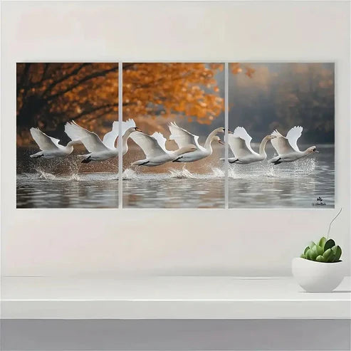 3pcs Nordic Wildlife Elegant White Swan ER Wall Art Set Canvas Unframed - High Quality Print 100% Australian Made Wall Canvas - Bella Home Decor
