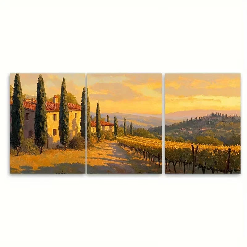 3pcs Cypress Trees, Vineyards Wall Art Set Canvas Framed 40x60cm - High Quality Print 100% Australian Made Wall Canvas Ready to Hang
