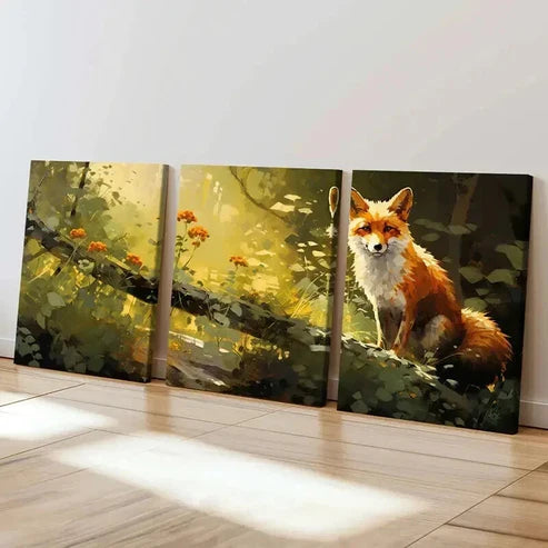 3pcs Including a Fox in a Forest Designed Wall Art Canvas Unframed - High Quality Print 100% Australian Made Wall Canvas