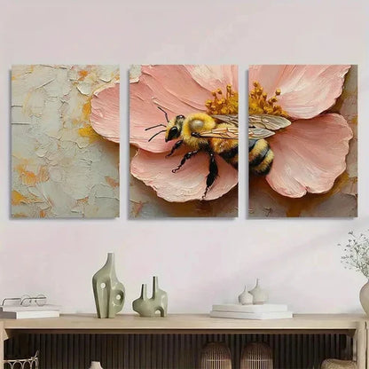 3pcs Honey Bee Yellow Sweet Bumblebee Wall Art Set Canvas Unframed - High Quality Print 100% Australian Made Wall Canvas