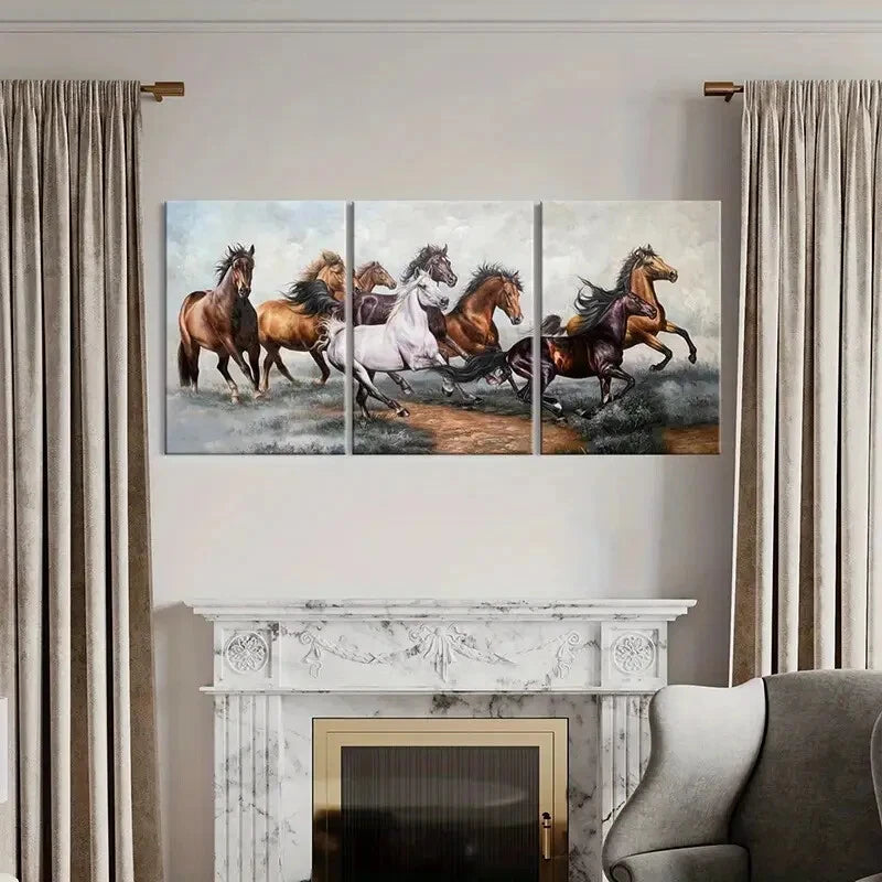 3pcs Animal Aesthetics Art Eight Horses Vintage Metal Print Ready to Hang Art