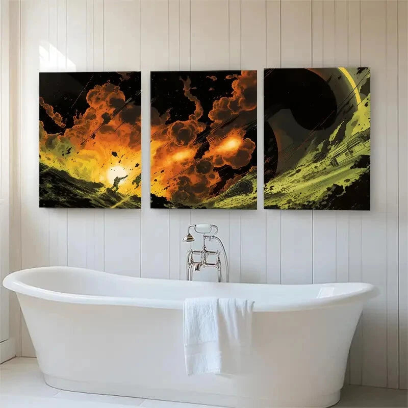 3pcs Apocalyptic Space Battle Sci-Fi Perfect Wall Art Set Canvas Framed 40x60cm - High Quality Print 100% Australian Made Wall Canvas Ready to Hang