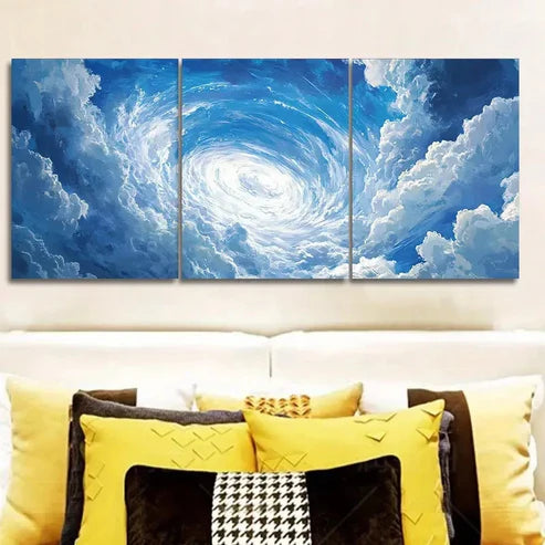 3pcs Modern Blue & White Swirl Pattern Wall Art Set Canvas Unframed - High Quality Print 100% Australian Made Wall Canvas