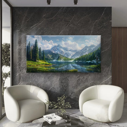 Alpine Mountain Lake Forest Wall Art Canvas Office Home Room Framed 120x60cm