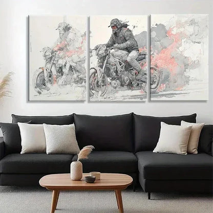 3pcs Biker in Action with Creative Smoke Perfect  Wall Art Set Canvas Unframed - High Quality Print 100% Australian Made Wall Canvas