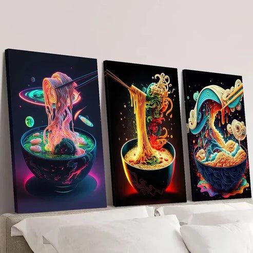 3pcs Japanese Colorful Ramen & Sushi Wall Art Canvas Unframed – High Quality Print 100% Australian Made Wall Canvas